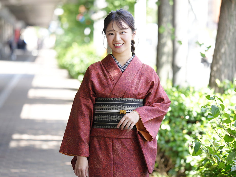 洗える着物☆付下げ刺繍化繊ポリエステルふりふキモノモダンツバキアン  