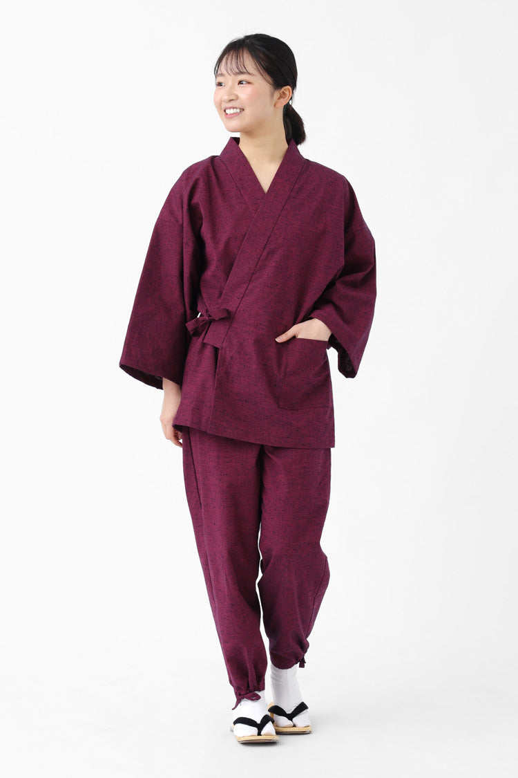レディース 久留米織 紬 作務衣 日本製 パープル