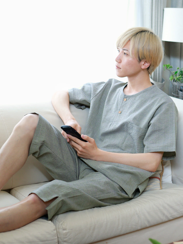 ROCCA メンズ 久留米織 甚平 ヘンリーネック 日本製