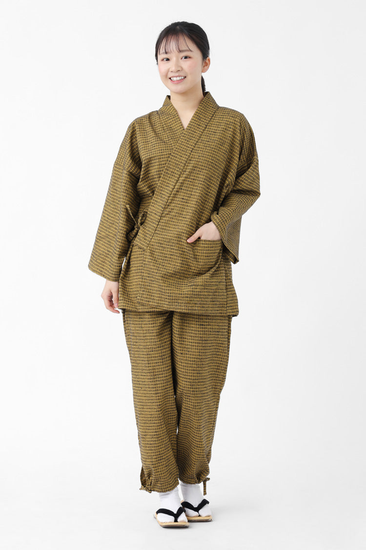 レディース 久留米織 紬 作務衣 日本製 パープル