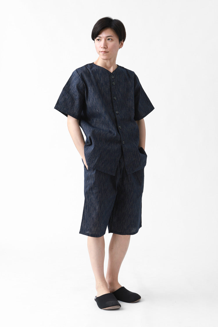 甚平 オーガニックコットン UNITO パジャマ 父の日 ギフト ヘンリーネック 綿 コットン 涼しい 男性 ネイビー白