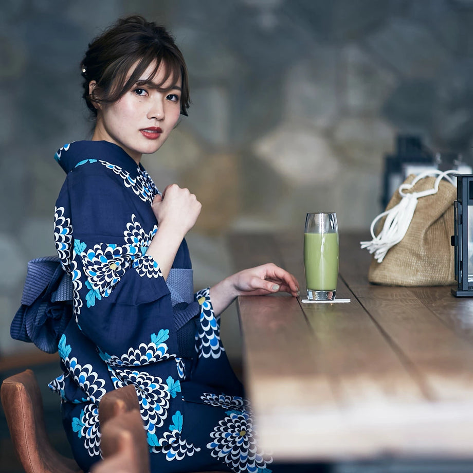 ◇ノー皺加工最高級カルキュロ◇変わり織り涼しげ水青緑可憐浴衣◇ ◇ノー皺加工最高級カルキュロ◇変わり織り涼しげ水青緑可憐浴衣◇