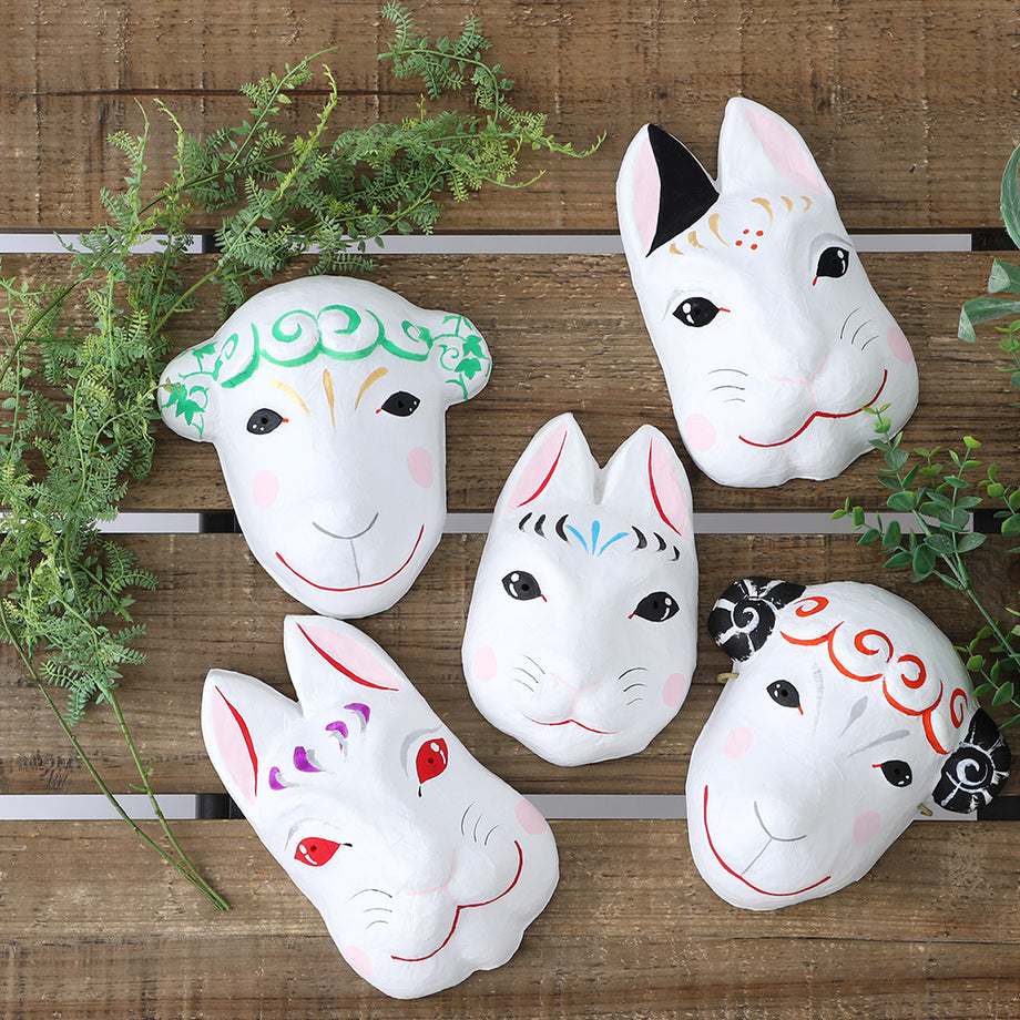 お祭り♡うさぎちゃん♡うさぎお面 お面 ハンドメイド 森恭仁子 オリジナル たゆたふ うさぎ ひつじ 日本