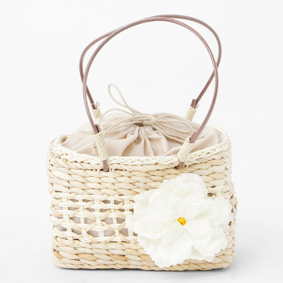 かごバッグ 浴衣 生成り 巾着 チャーム付き レディース 【 かご 籠