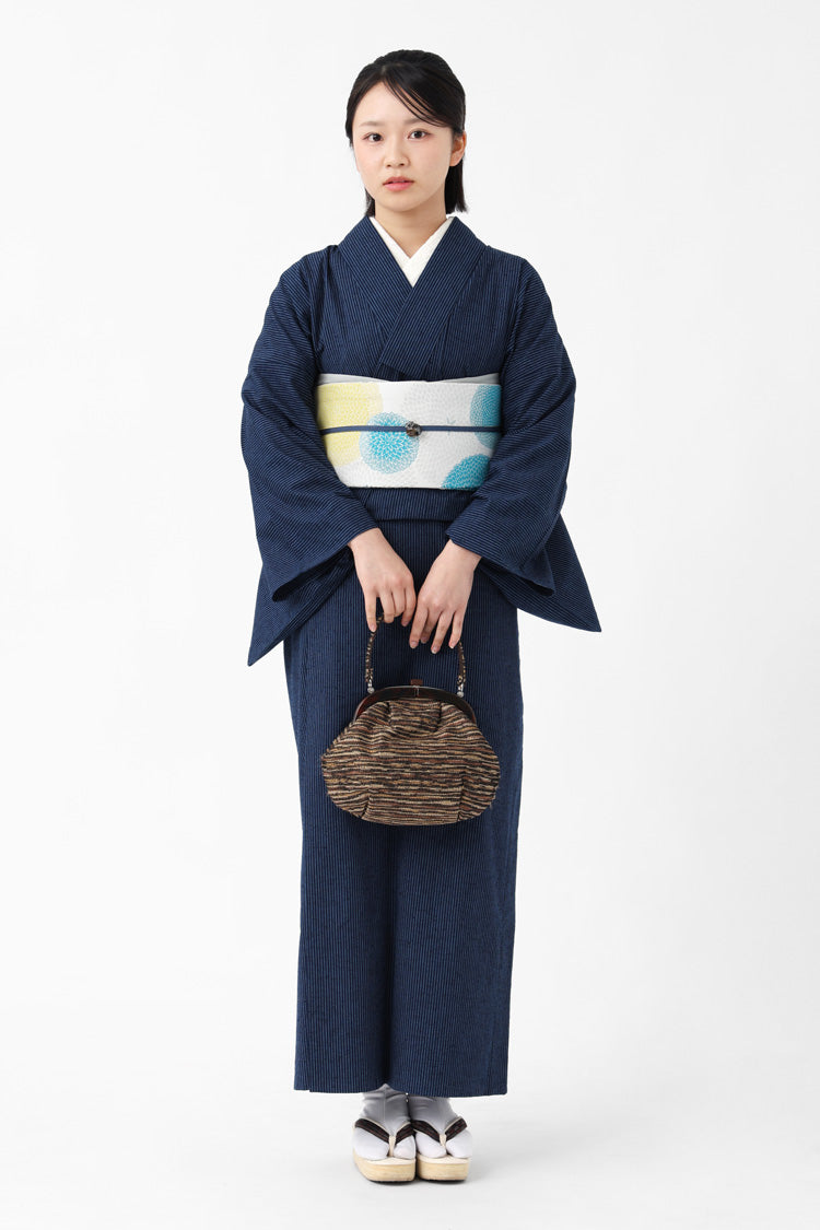 着物 洗える 袷 小紋 半巾帯 細帯 2点セット H・L 黒地蔦の葉エンジ