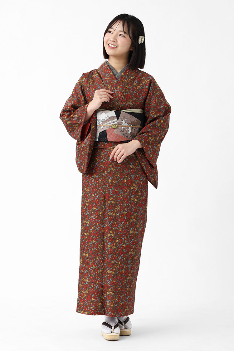 洗える 着物 袷 2点セット WA・KKA ワンタッチ京袋帯 ROCCA 六花
