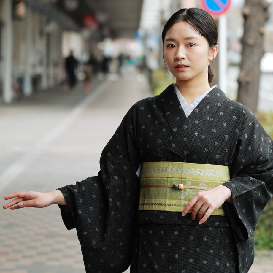 久留米織 木綿着物 2点 セット 博多織 半幅帯 ROCCA 六花 日本製
