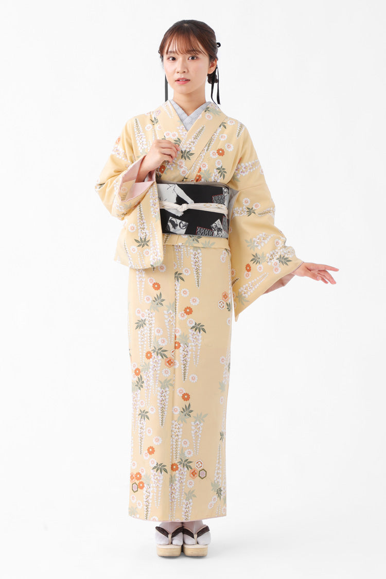 着物salonU 洗える 着物 袷 2点セット WA・KKA ワンタッチ京袋帯 ROCCA 六花