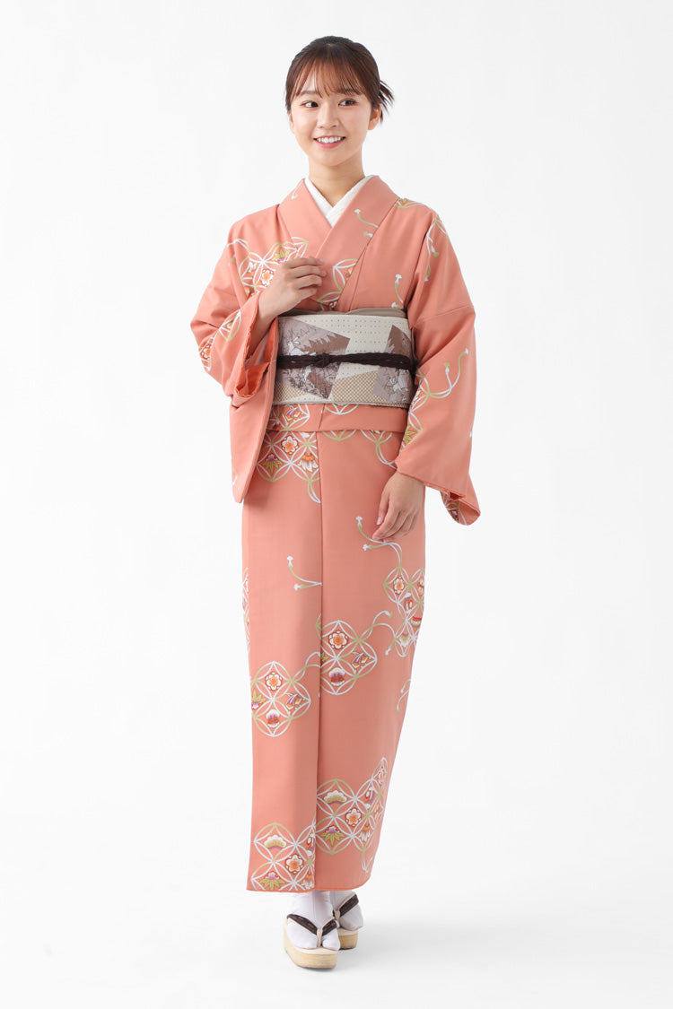 洗える 着物 袷 2点セット WA・KKA ワンタッチ京袋帯 ROCCA 六花