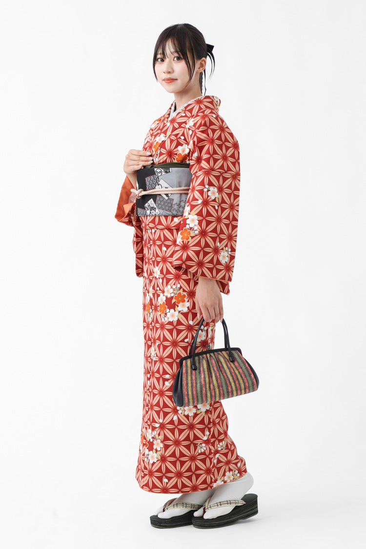 洗える 着物 袷 2点セット WA・KKA ワンタッチ京袋帯 ROCCA 六花