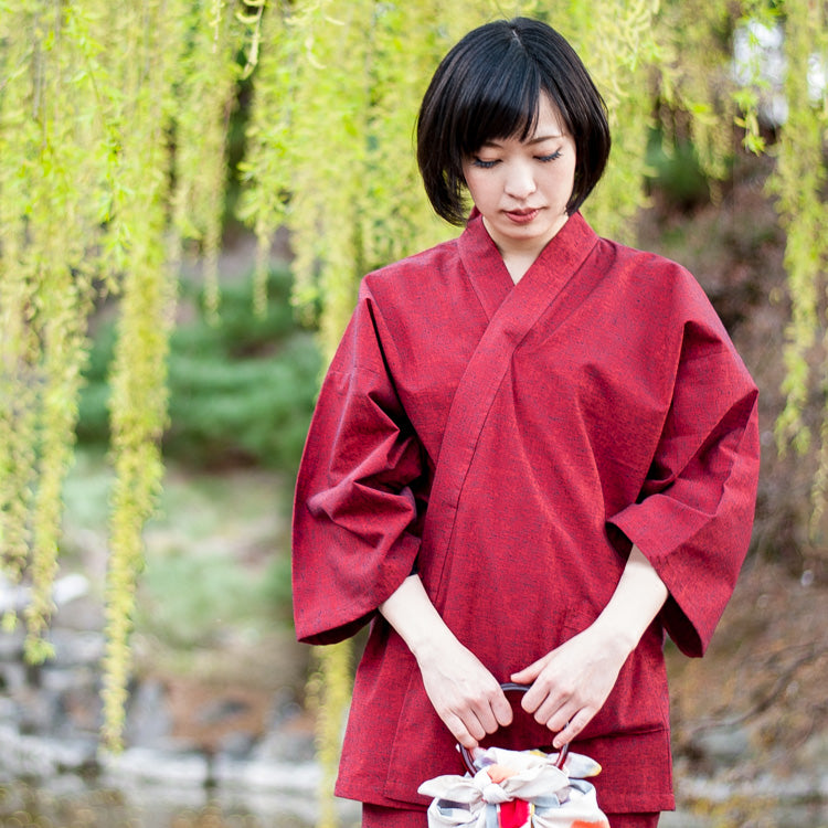 作務衣 女性 おしゃれ レディース 日本製 久留米 綿紬織 藍紬 
