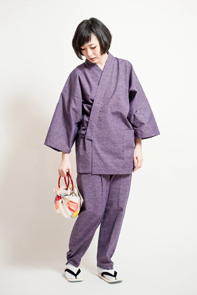 作務衣 女性 おしゃれ レディース 日本製 久留米 綿紬織 藍紬