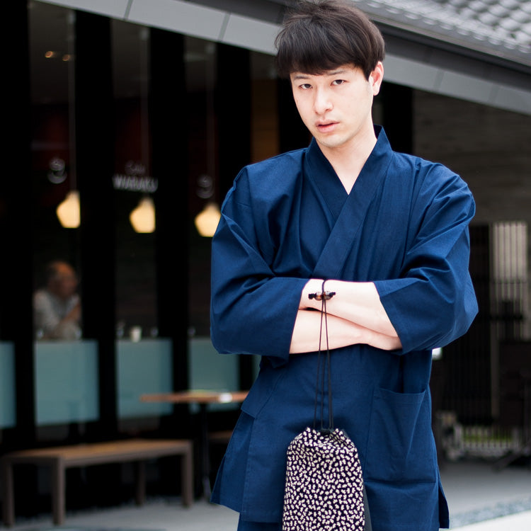 蜂巣織野袴作務衣（紺） 日本製 - 男性和服、着物