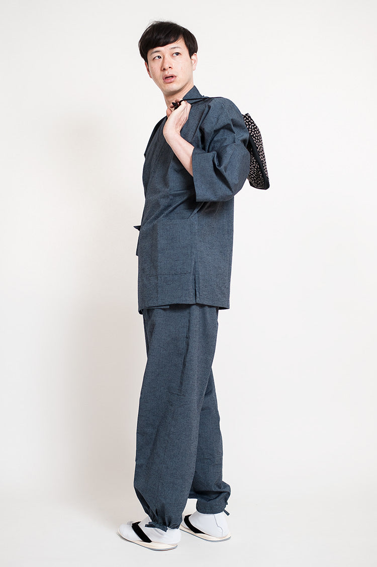 レディース 久留米織 紬 作務衣 日本製 パープル