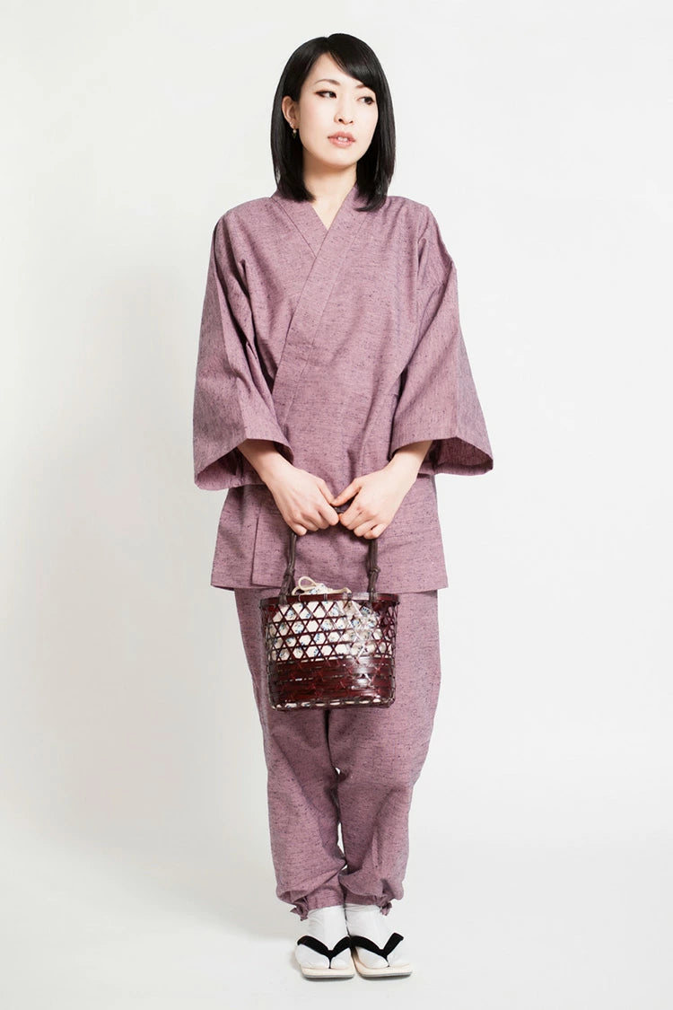 レディース 久留米織 紬 作務衣 日本製 パープル