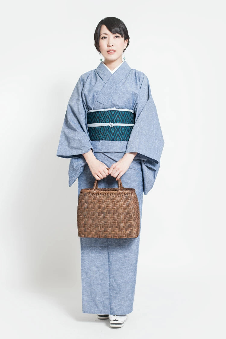 ROCCA レディース 久留米織 木綿 着物 日本製 ネップ 青