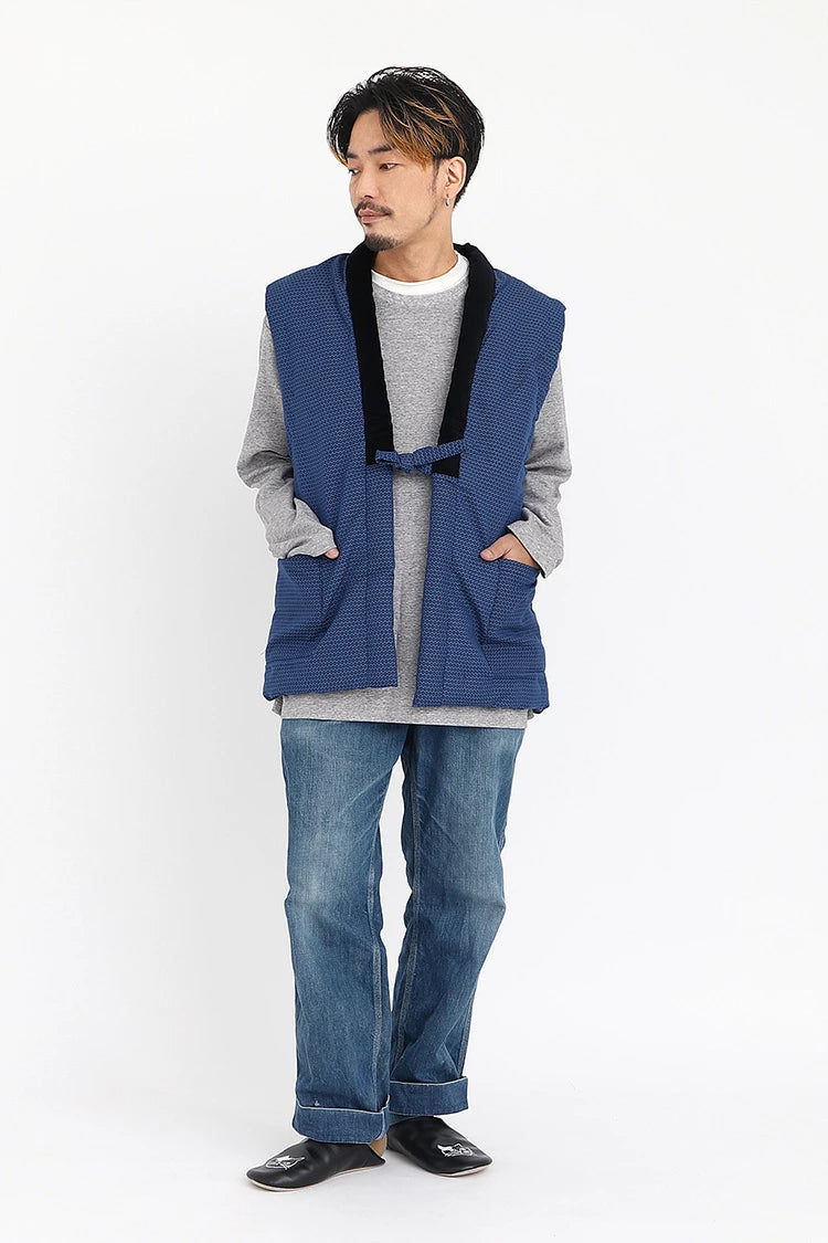 メンズ 久留米 袖なし半纏 亀甲柄 標準 日本製