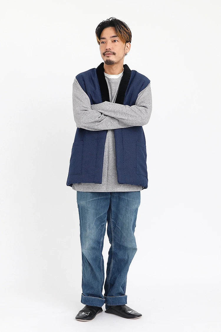 メンズ 久留米 袖なし半纏 亀甲柄 標準 日本製