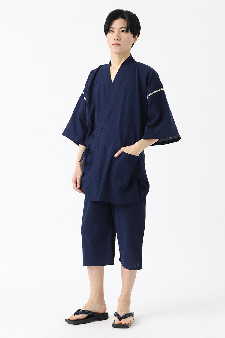 作務衣 メンズ 久留米織 光延織物 日本製 綿 カジュアル 部屋着 ブルー