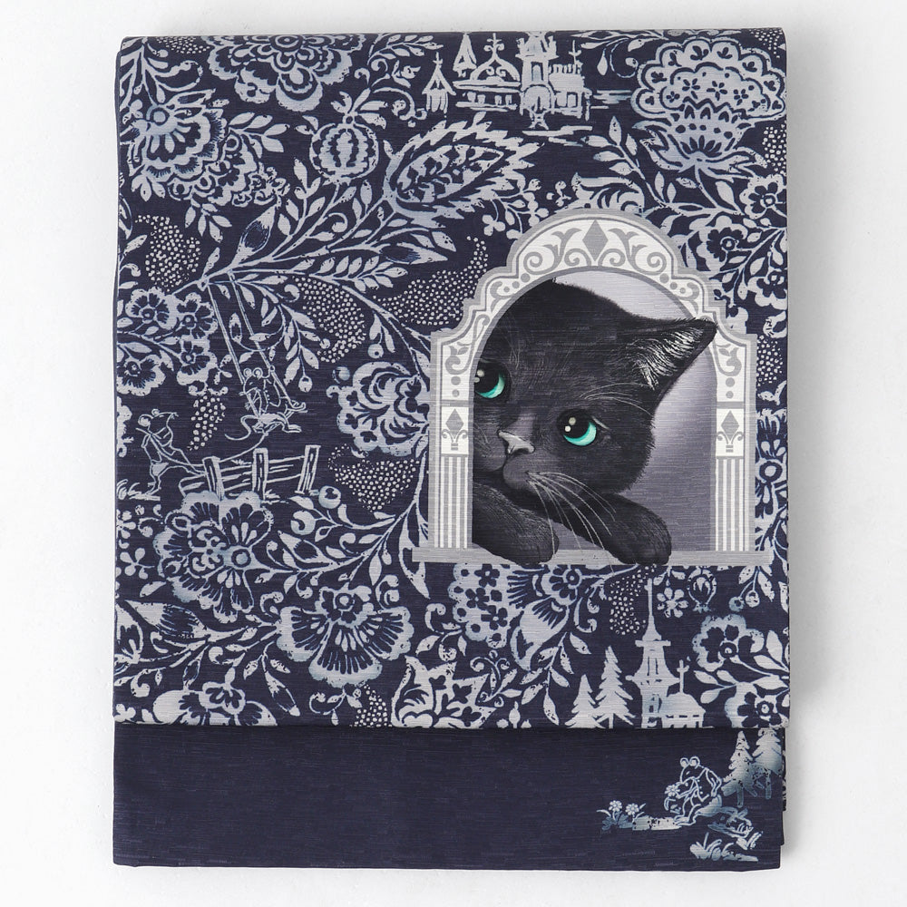 ぷーまる新品和装小物【WA・KKA】新品 京袋帯 こんにちは 紺 猫 WAKKA ワッカ ネコ ねこ